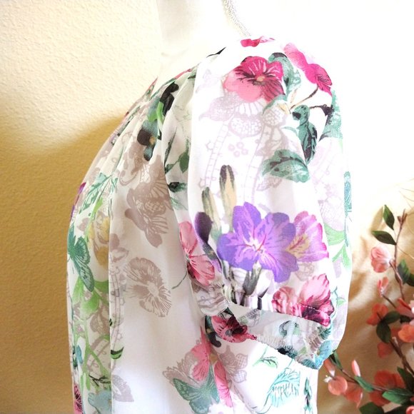 NWOT-BHS White Floral Boho Gypsy Top - Picture 8 of 12